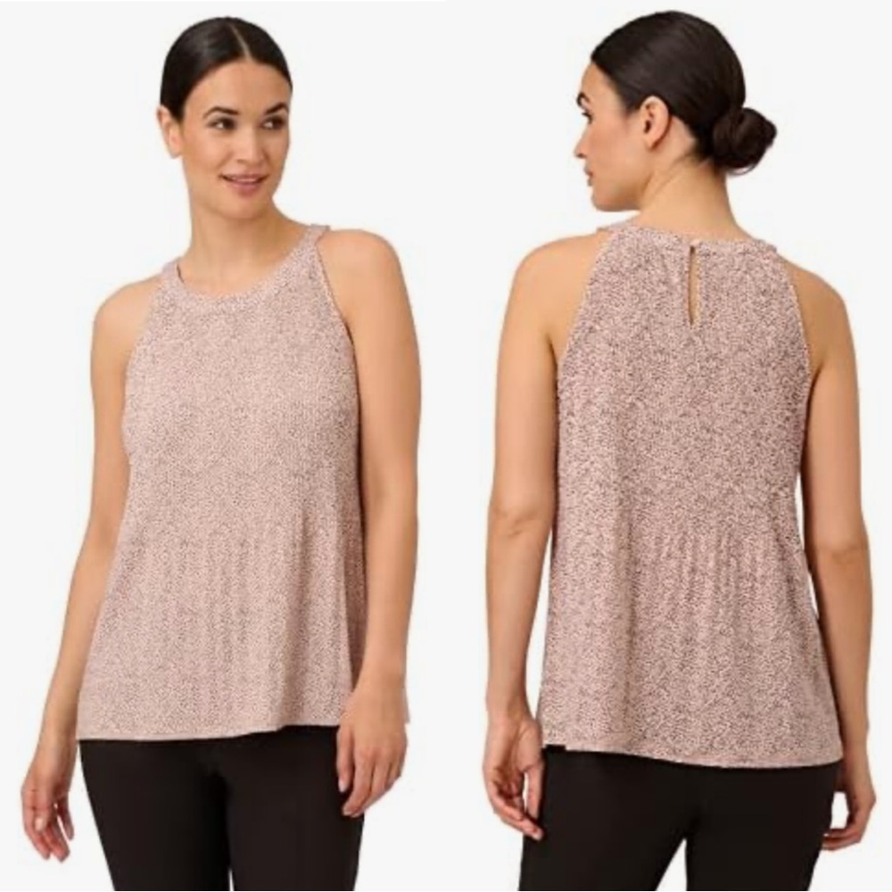 Adrianna Papell “Champagne Painted Dots” Sleeveless Printed Trapeze Top